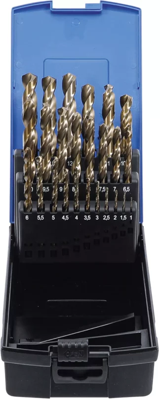 Boite de forets hélicoïdaux | HSS-G M35 | acier de cobalt | 1 - 13 mm | 25 pièces