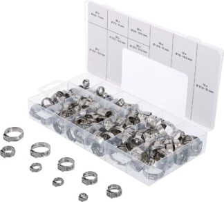 Assortiment de colliers de tuyau à revêtement en acier inoxydable | Ø 5,8 - 21 mm | 170 pièces
