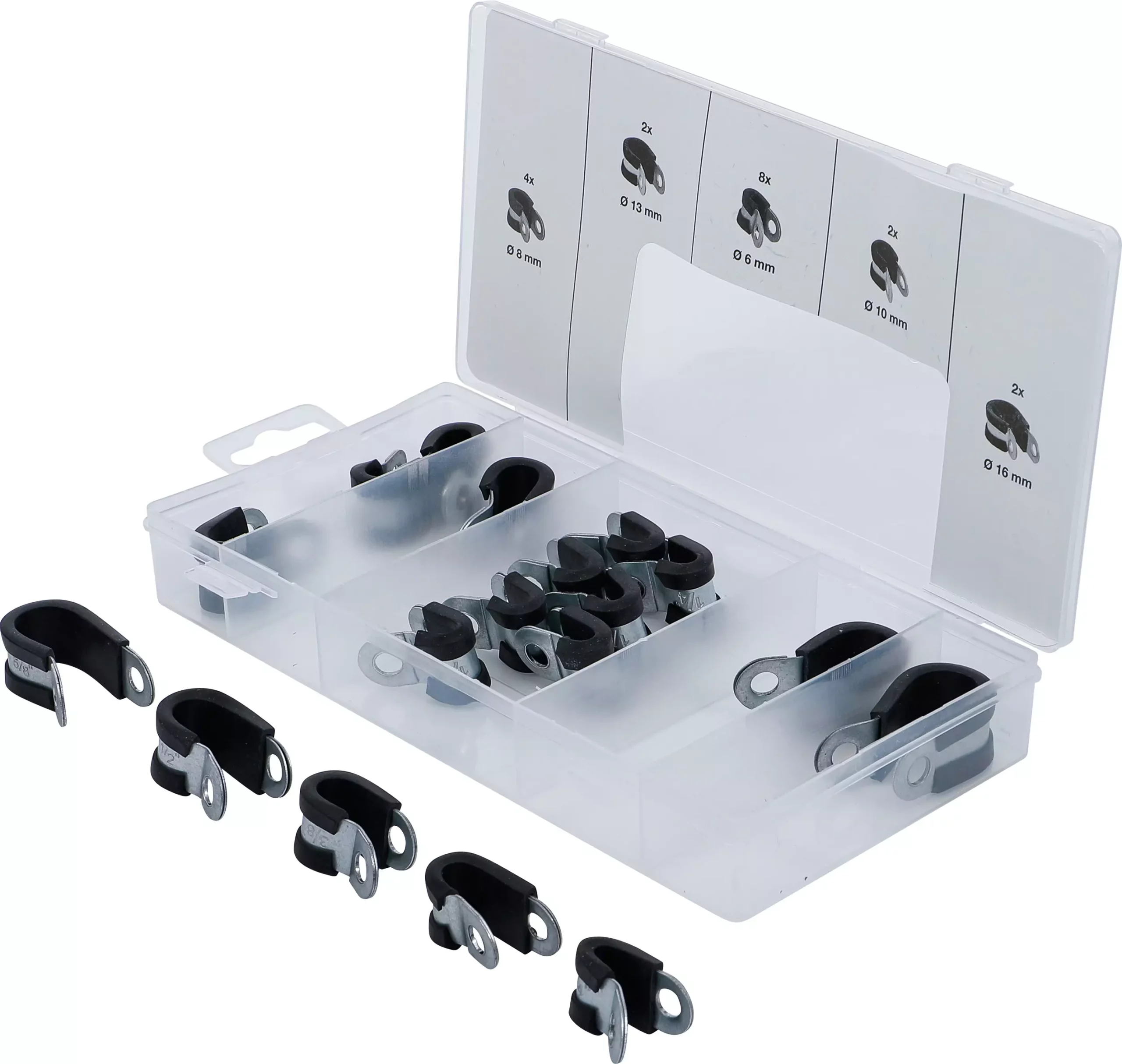 Assortiment de colliers de tuyau à revêtement caoutchouc | Ø 6 - 16 mm | 18 pièces