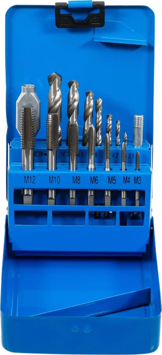 Jeu de tarauds et mèches HSS | M3 - M12 / 2,5 - 10,2 mm | 16 pièces