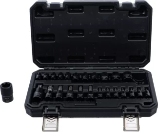 Jeu de douilles à embouts / de clé à douille | 6,3 mm (1/4"), 10 mm (3/8"), 12,5 mm (1/2") | Profil E/profil T (pour Torx)/Profil E | 25 pièces