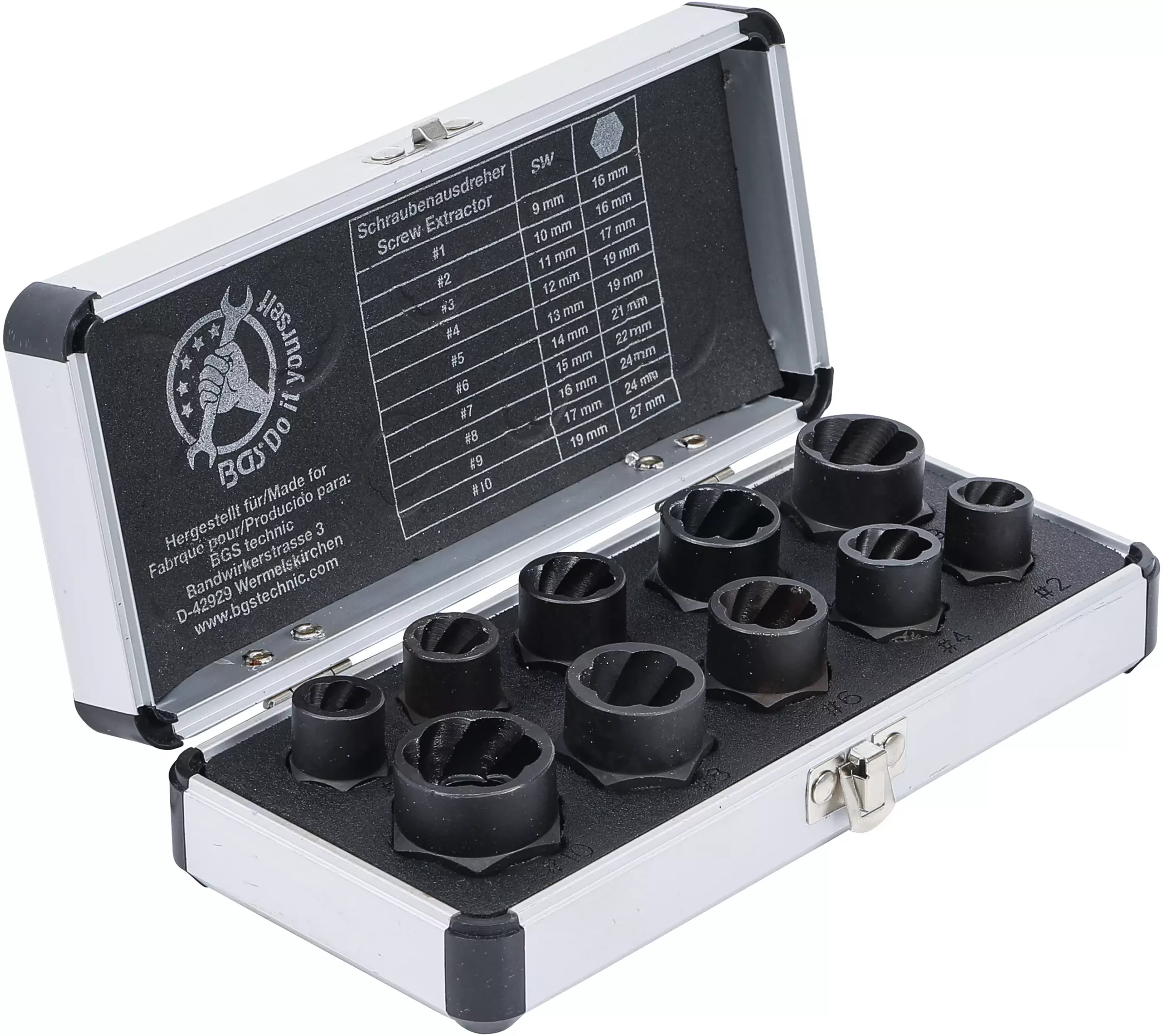 Jeu de douilles spiralées/extracteur de vis | 10 mm (3/8") | profil hélicoïdal 9 - 19 mm | 10 pièces – Image 2