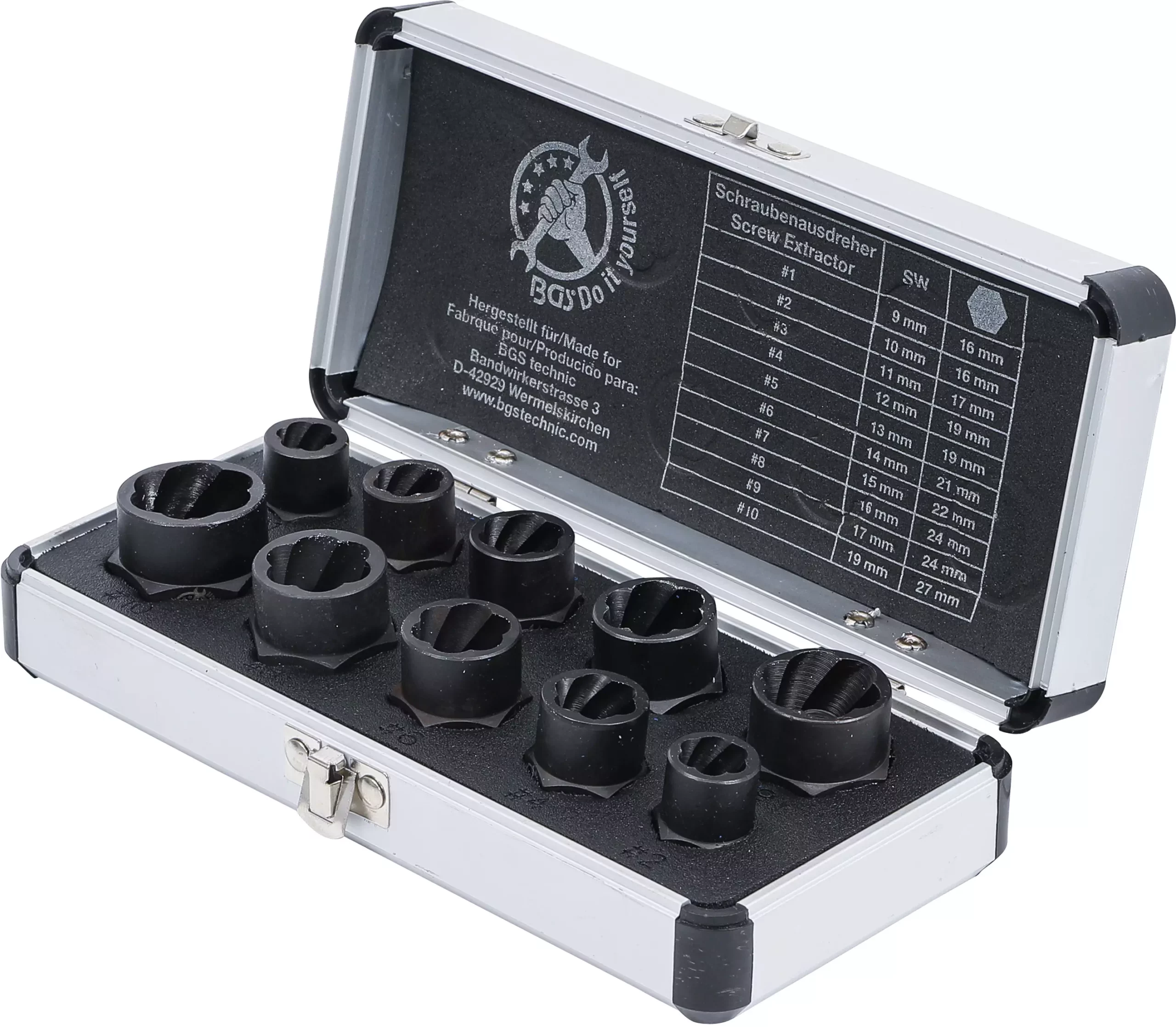 Jeu de douilles spiralées/extracteur de vis | 10 mm (3/8") | profil hélicoïdal 9 - 19 mm | 10 pièces – Image 3