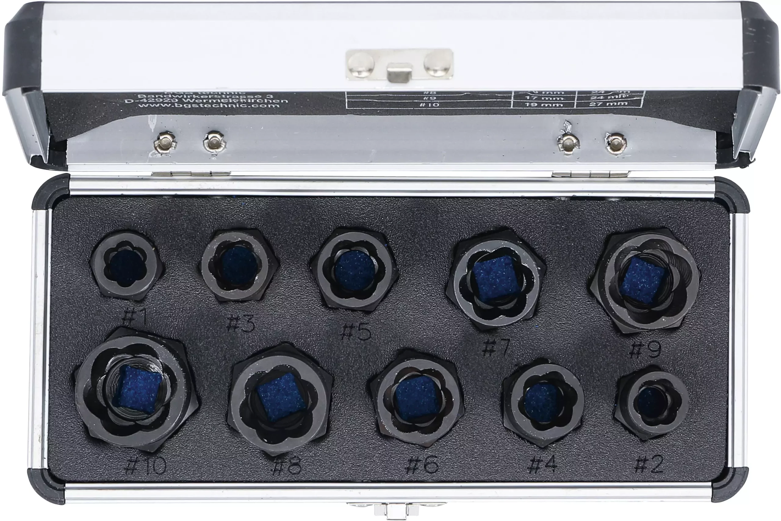 Jeu de douilles spiralées/extracteur de vis | 10 mm (3/8") | profil hélicoïdal 9 - 19 mm | 10 pièces – Image 4