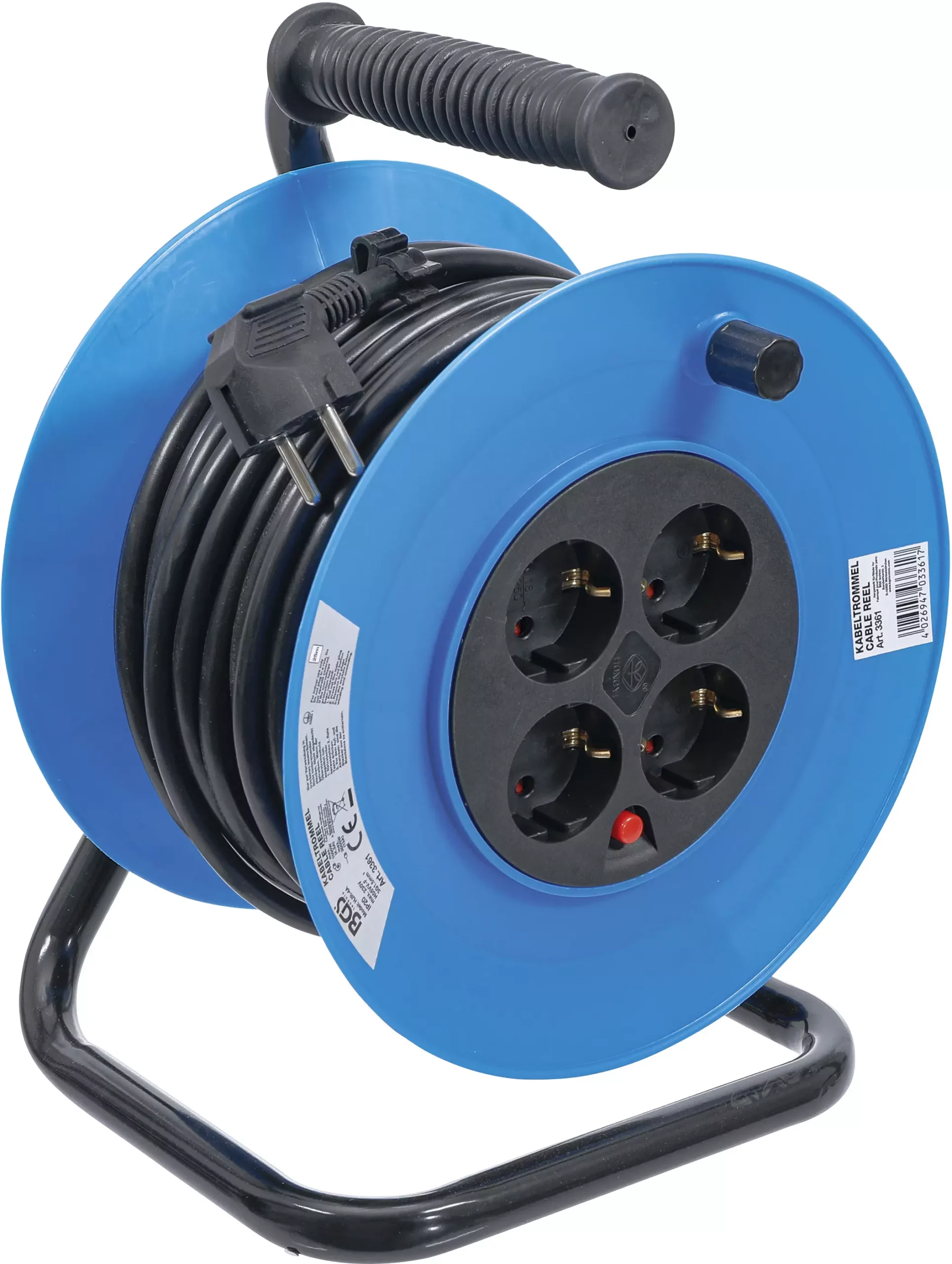 Enrouleur de câble | 25 m | 3 x 1,5 mm² | 4 prises de courant | IP 20 | 3000 W