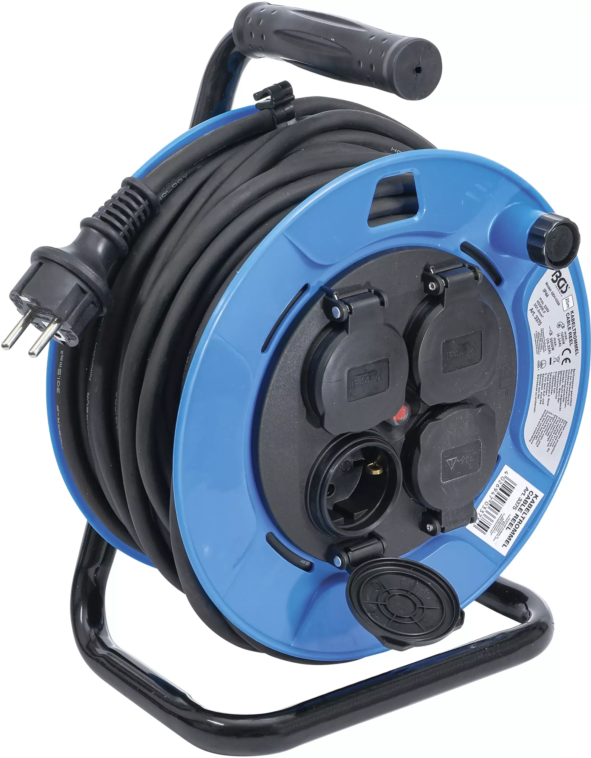 Enrouleur de câble | 25 m | 3 x 1,5 mm² | 4 prises de courant avec clapet de fermeture | IP 44 | 3500 W