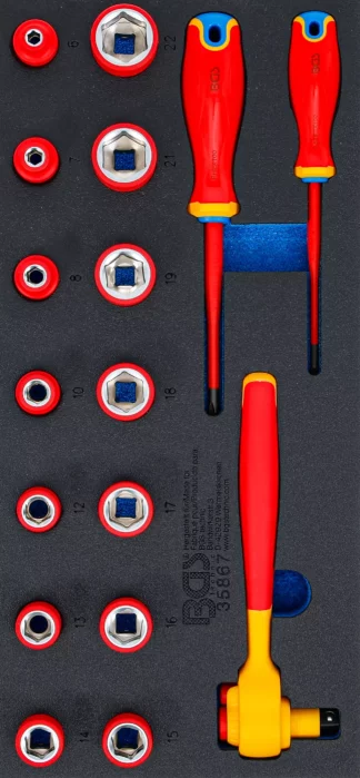 Insert de servante d’atelier 1/3 : Jeu de douilles VDE et tournevis | 10 mm (3/8") | 17 pcs.