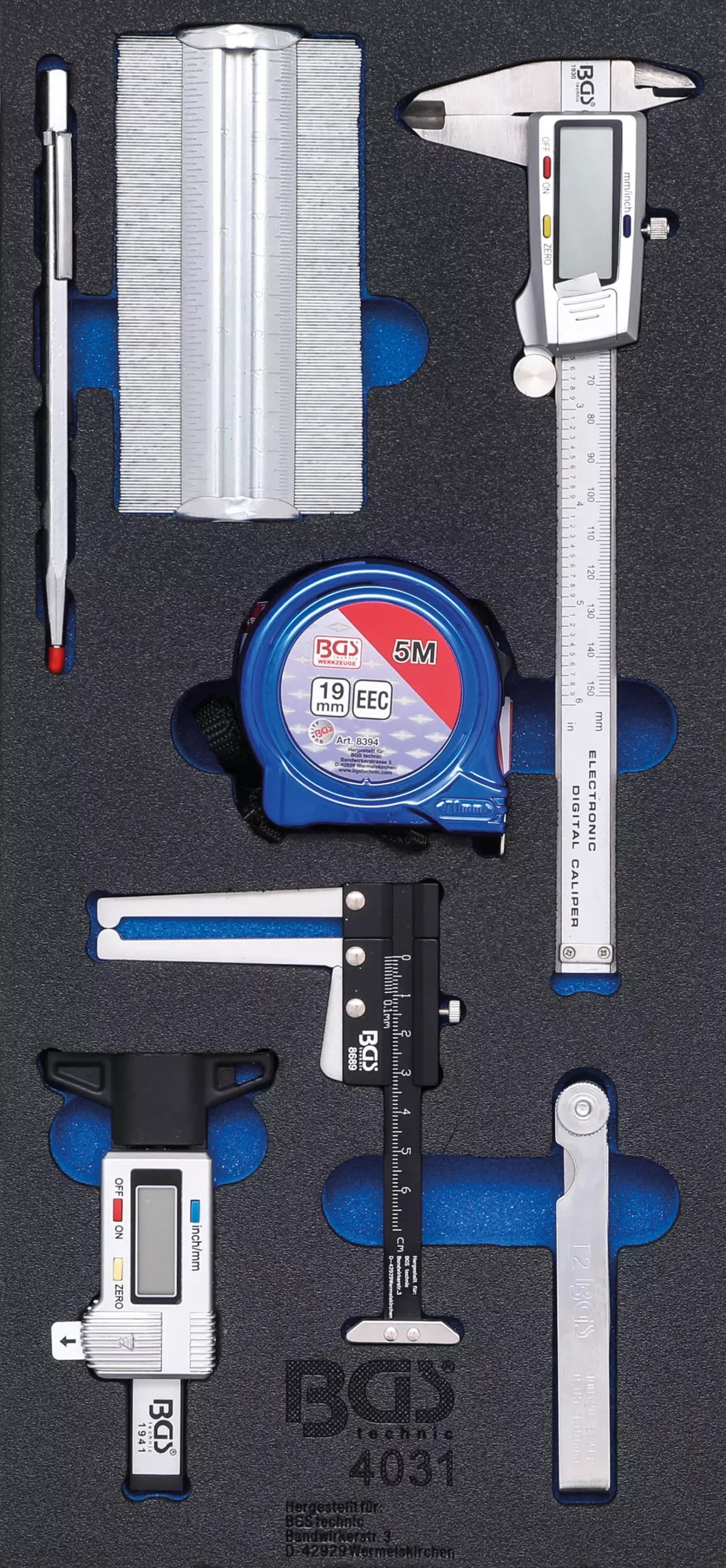 Insert de servante d'atelier 1/3 : Jeu d’outils de mesure | 7 pièces