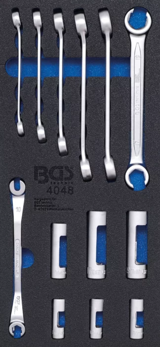 Insert de servante d'atelier 1/3 : Jeu de douilles de clé polygonale ouverte et clé spéciale | 10 mm (3/8") | 13 pièces