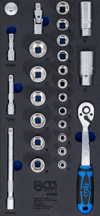 Insert de servante d'atelier 1/3 : Jeu de clé à douilles | 10 mm (3/8) | 26 pièces
