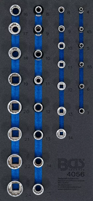 Insert de servante d'atelier 1/3 : Jeu de douilles de clé, douze pans | 6,3 mm (1/4") / 12,5 mm (1/2") | 29 pièces