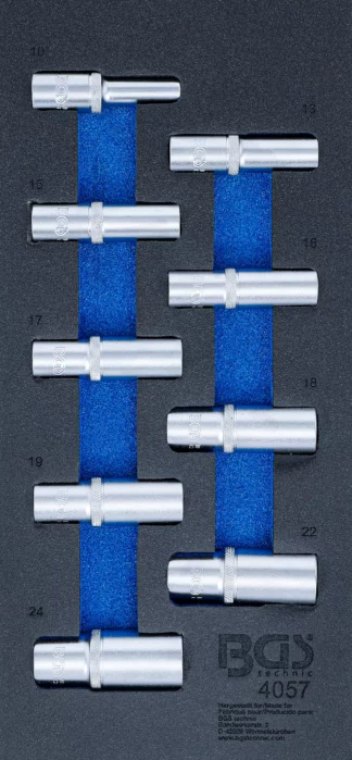 Insert de servante d'atelier 1/3 : Douilles pour clé, six pans | 12,5 mm (1/2") | 10-24 mm | longues | 9 pièces