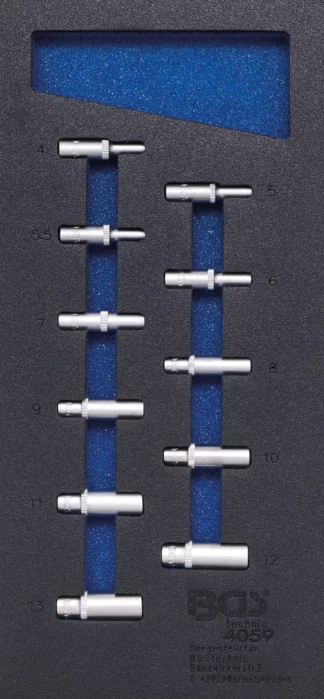 Insert de servante d'atelier 1/3 : Douilles pour clé, six pans | 6,3 mm (1/4") | 4 - 13 mm | longues | 11 pièces