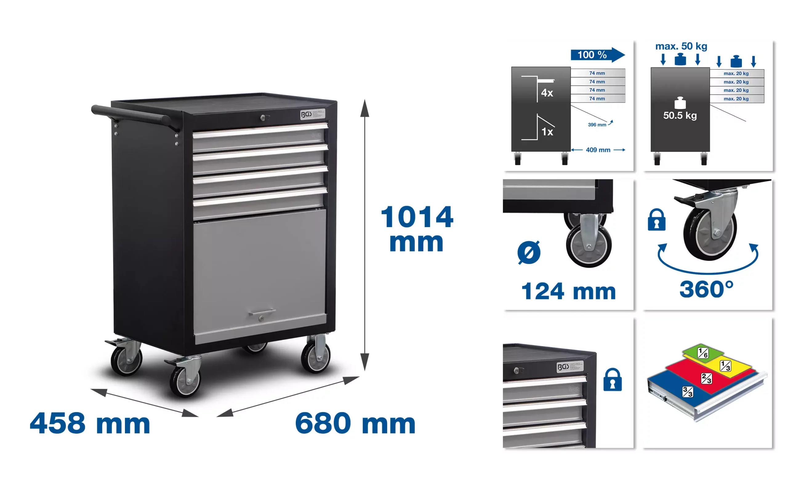 Servante d'atelier, "Profil Junior" | 4 tiroirs | avec 151 outils – Image 2