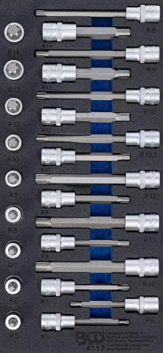 Insert de servante d’atelier 1/3: Jeu de douilles à embouts | 12,5 mm (1/2") | Profil cannelé (pour Ribe) | 25 pièces