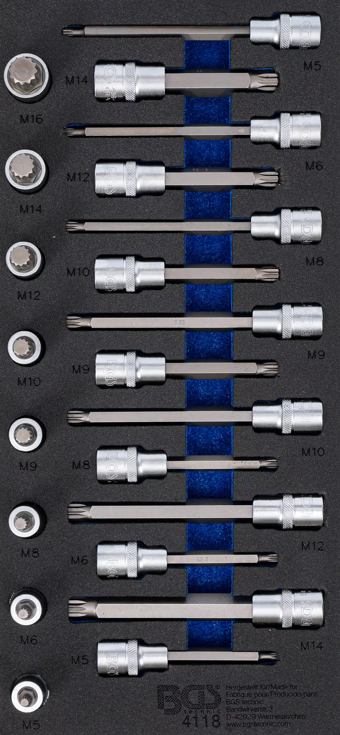 Insert de servante d’atelier 1/3: Jeu de douilles à embouts | 12,5 mm (1/2") | Denture multiple intérieure (pour XZN) | 22 pièces