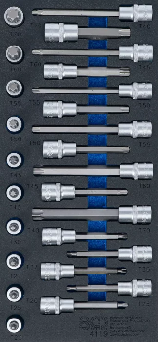 Insert de servante d’atelier 1/3: Jeu de douilles à embouts | 12,5 mm (1/2") | profil T (pour Torx) | 26 pièces