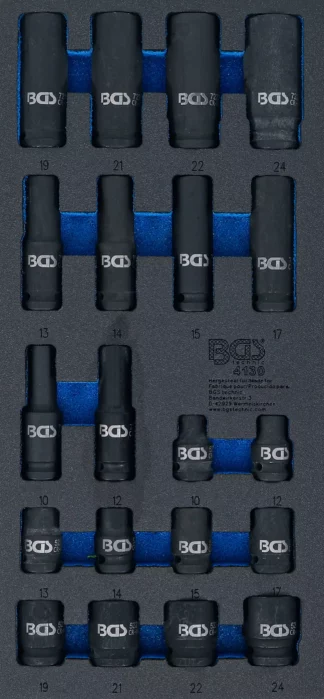 Insert de servante d'atelier 1/3 : Douilles à choc, six pans | 12,5 mm (1/2") | 10 - 24 mm | profondes |20 pièces