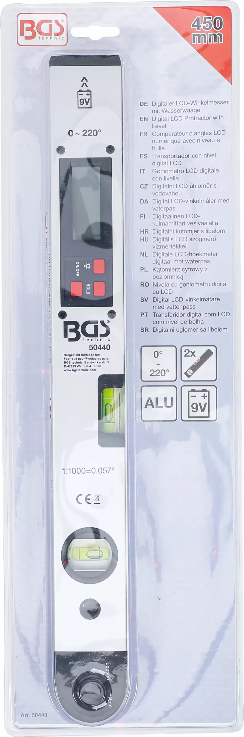 Comparateur d'angles LCD numérique avec niveau à bulle | 450 mm – Image 10