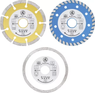 Jeu de disques de coupe au diamant | Ø d’perçage frontal 20 mm | Ø 115 mm | 3 pièces
