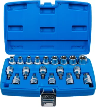 Jeu de douilles à embouts / de clé à douille | 12,5 mm (1/2") | Profil E/profil T (pour Torx)/Profil E | 19 pièces