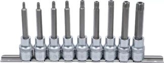 Jeu de douilles à embouts | 12,5 mm (1/2") | Profil T (pour Torx) avec perçage | 9 pièces