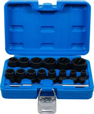 Jeu de douilles spiralées/extracteur de vis | 12,5 mm (1/2") | 8 - 27 mm | 16 pièces
