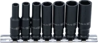 Jeu de douilles à choc, six pans, longues | 6,3 mm (1/4") | 6 - 13 mm | 7 pièces