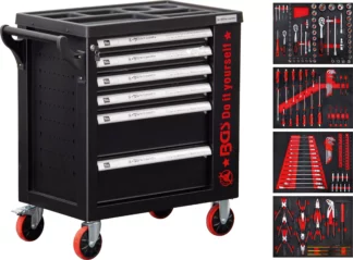 Servante d’atelier | 6 tiroirs | 1 porte latérale | avec 158 outils
