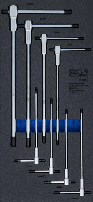Insert de servante d’atelier 1/3 : Jeu de tournevis avec poignée en T coulissante | six pans femelle | 2 - 10 mm | 8 pcs.