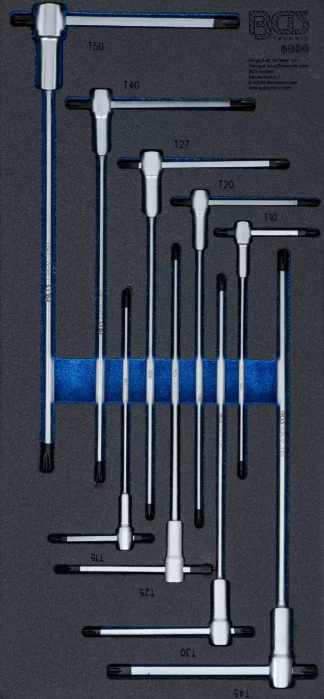 Insert de servante d’atelier 1/3 : Jeu de tournevis avec poignée en T coulissante | profil T (pour Torx) | T10 - T50 | 9 pcs.