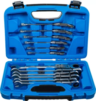 Jeu de clés mixtes à cliquet à double articulation | pliable | 8 - 19 mm | 12 pièces