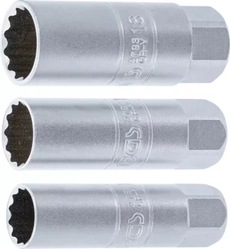 Jeu de douilles pour bougies d’ignition, douze pans | transmission par carré femelle 10 mm (3/8") | 14 - 16 - 18 mm | 3 pièces