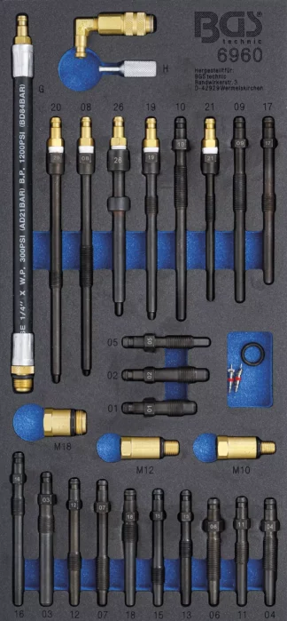 Insert de servante d'atelier 1/3 : Jeu d’adaptateurs pour testeur de compression et de pertes de pression | 30 pièces
