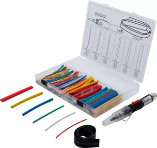 Mini chalumeau avec assortiment de gaines thermo-rétractables | colorés | avec ignition piézoélectrique | 162 pièces