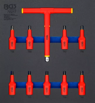 Insert de servante d’atelier 2/3 : Jeu de douilles à embouts VDE | 12,5 mm (1/2") | profil T (pour Torx) T20 - T55 | 10 pièces