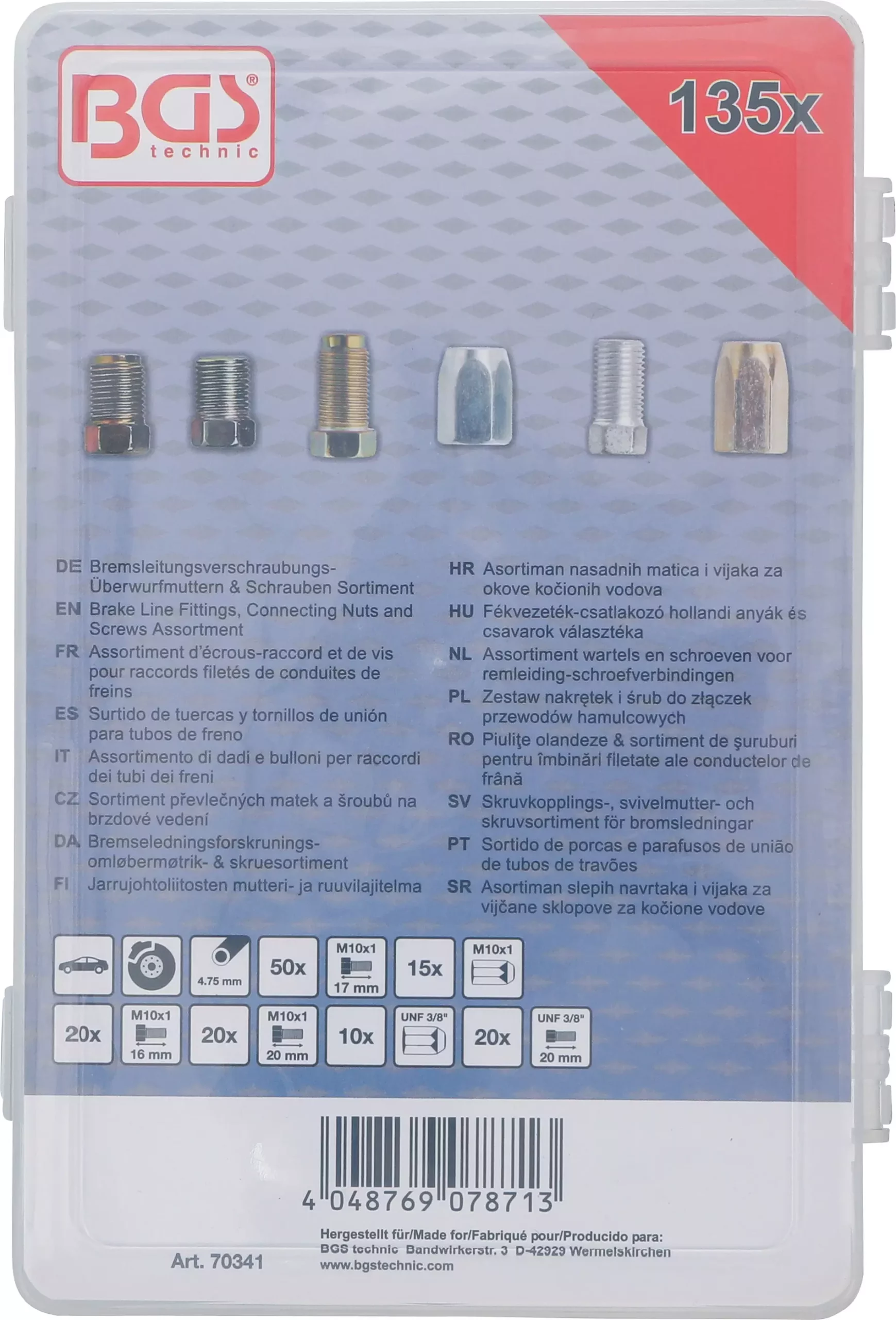 Assortiment d’écrous-raccord et de vis pour raccords filetés de conduites de freins | 135 pièces – Image 3