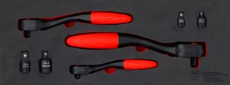 Jeu d’adaptateurs et cliquet réversible | à denture fine | empreinte carré mâle 6,3 mm (1/4") - 10 mm (3/8") - 12,5 mm (1/2") | 7 pcs.