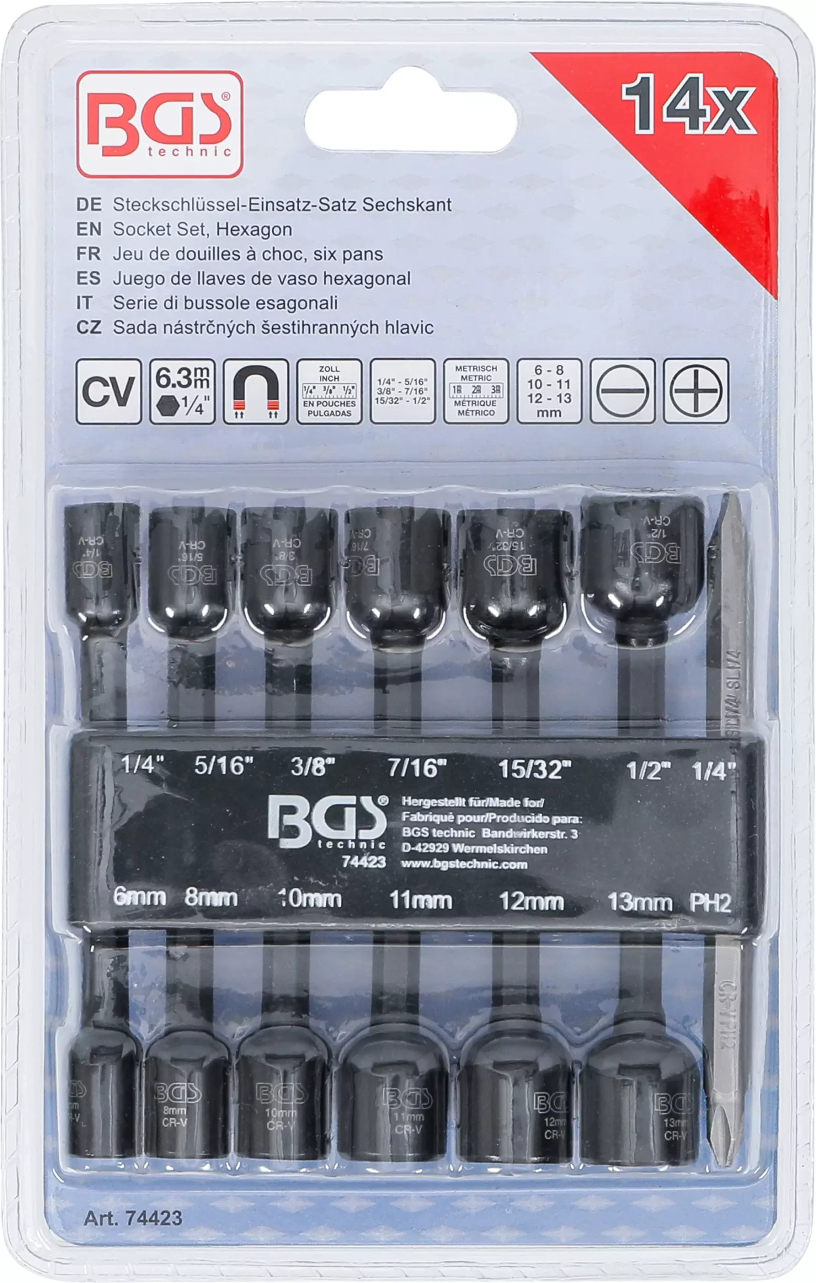 Jeu de douilles à choc, six pans | 6,3 mm (1/4") | pour perceuses | 1/4 - 1/2", 6 - 13 mm | 14 pièces – Image 4