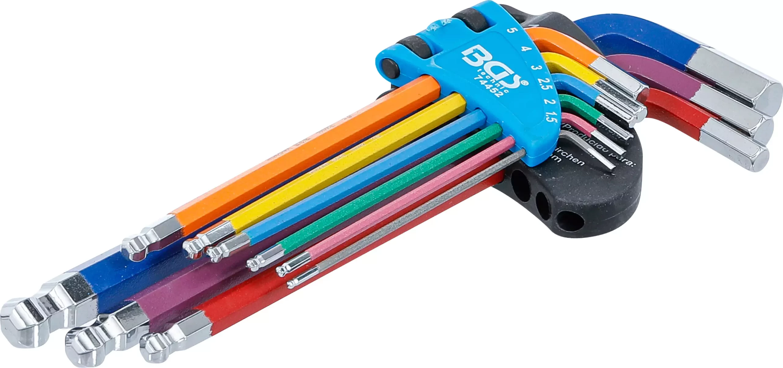 Jeu de clés allen | multicolore | six pans femelle, six pans femelle à tête sphérique 1,5 - 10 mm | 9 pièces