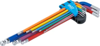 Jeu de clés allen | multicolore | extra longues | six pans femelle, six pans femelle à tête sphérique 1,5 - 10 mm | 9 pièces