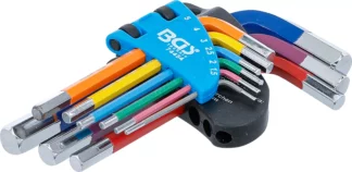 Jeu de clés allen | multicolore | courtes | six pans femelle 1,5 - 10 mm | 9 pièces