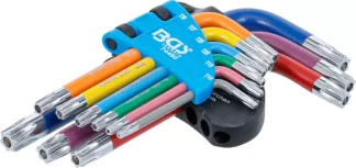 Jeu de clés allen | multicolore | courtes | profil T (pour Torx) avec perçage T10 - T50 | 9 pièces