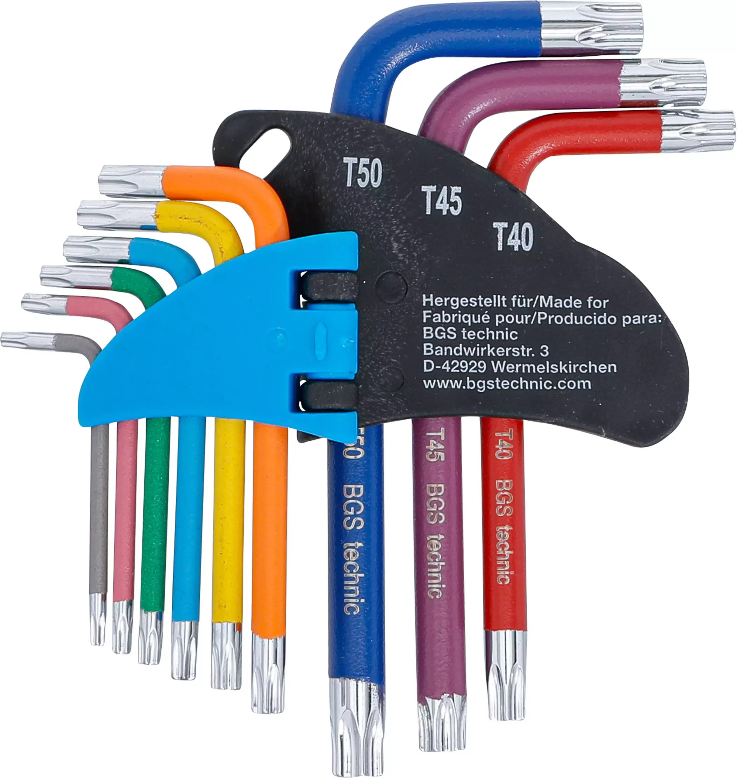 Jeu de clés allen | multicolore | courtes | profil T (pour Torx) avec perçage T10 - T50 | 9 pièces – Image 3