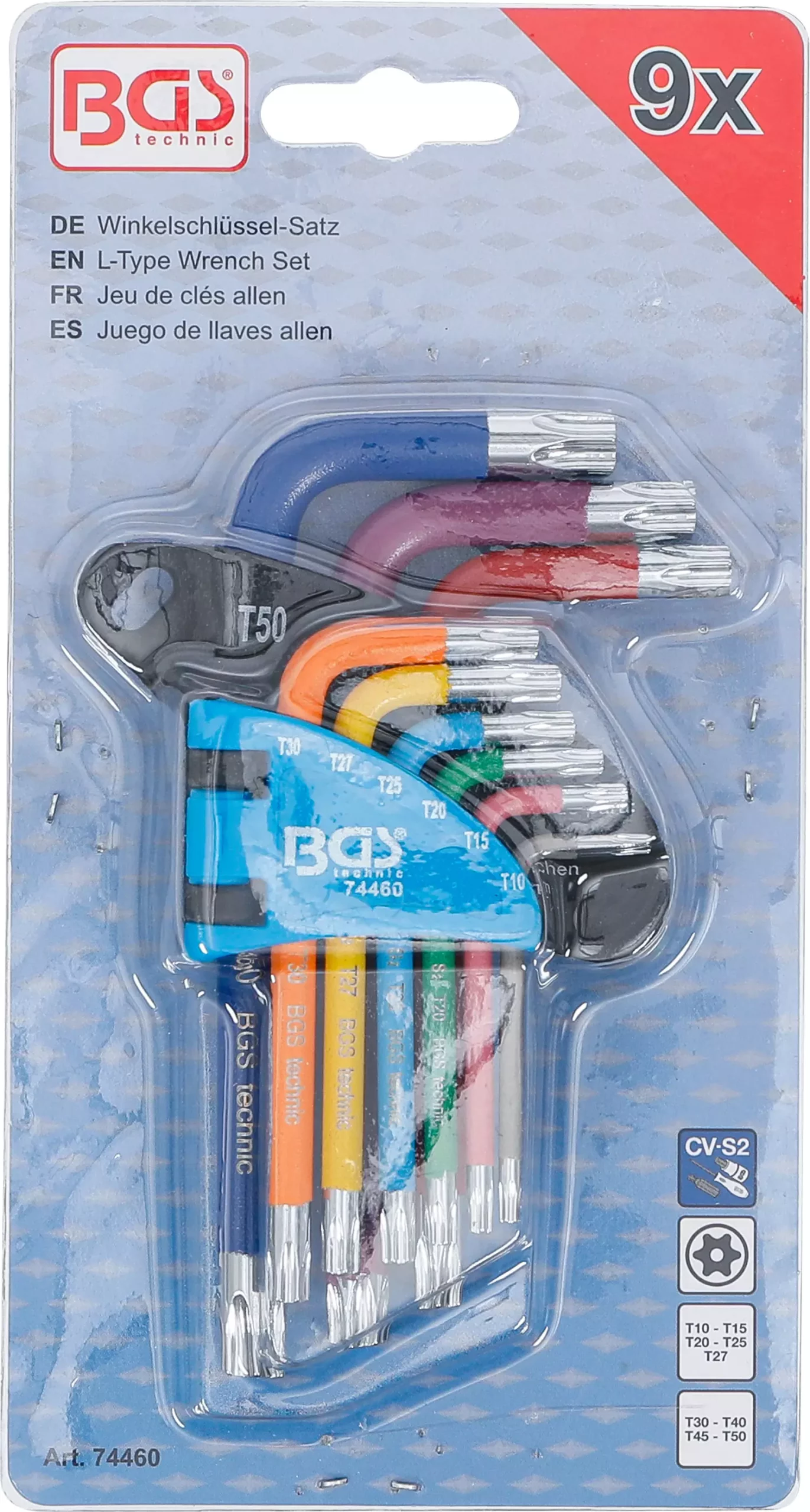 Jeu de clés allen | multicolore | courtes | profil T (pour Torx) avec perçage T10 - T50 | 9 pièces – Image 4