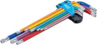 Jeu de clés allen | multicolore | extra longues | profil T (pour Torx) avec perçage T10 - T50 | 9 pièces