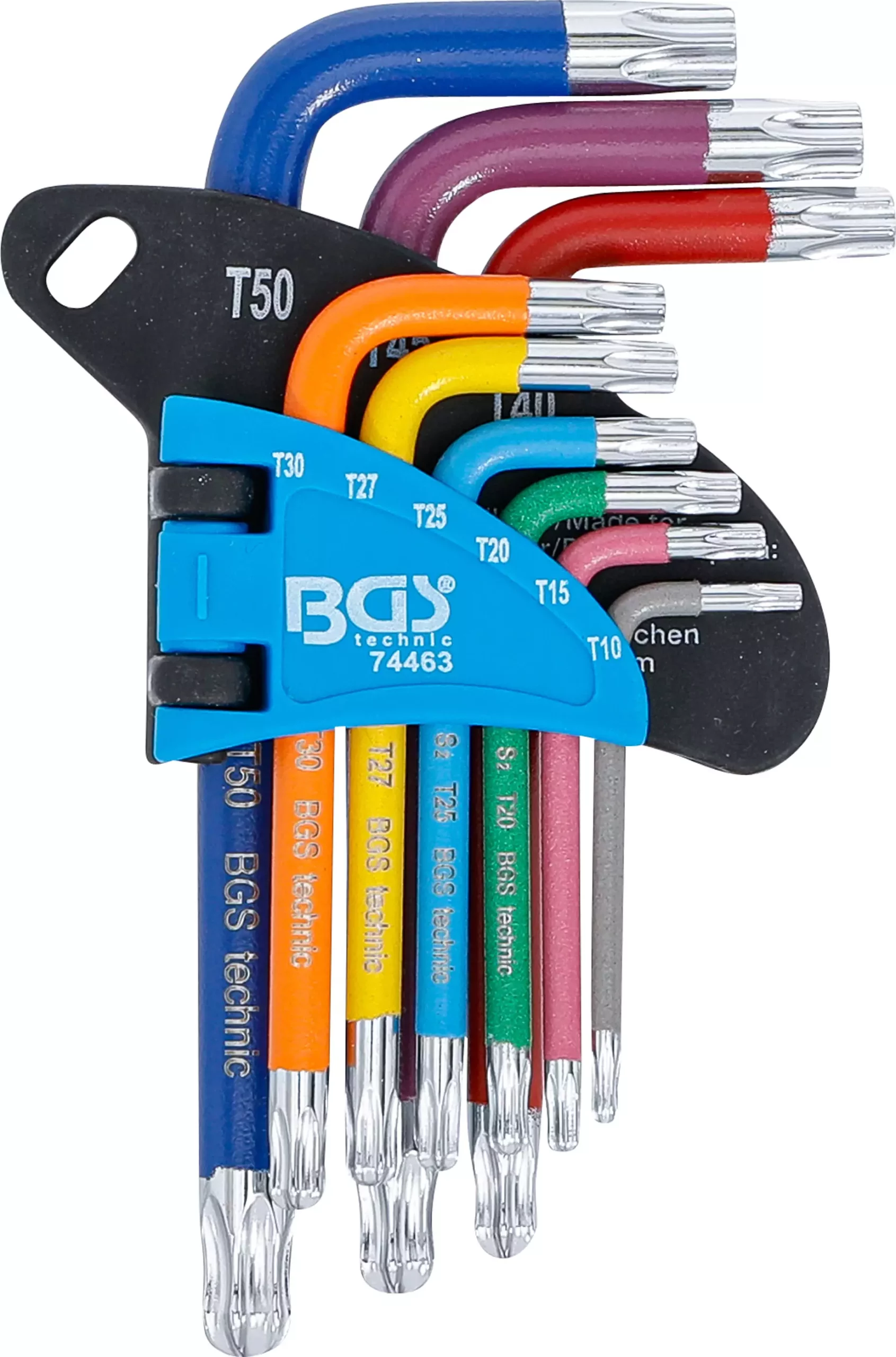 Jeu de clés allen | multicolore | courtes | Profil T (pour Torx) avec perçage et tête sphérique T10 - T50 | 9 pièces – Image 2