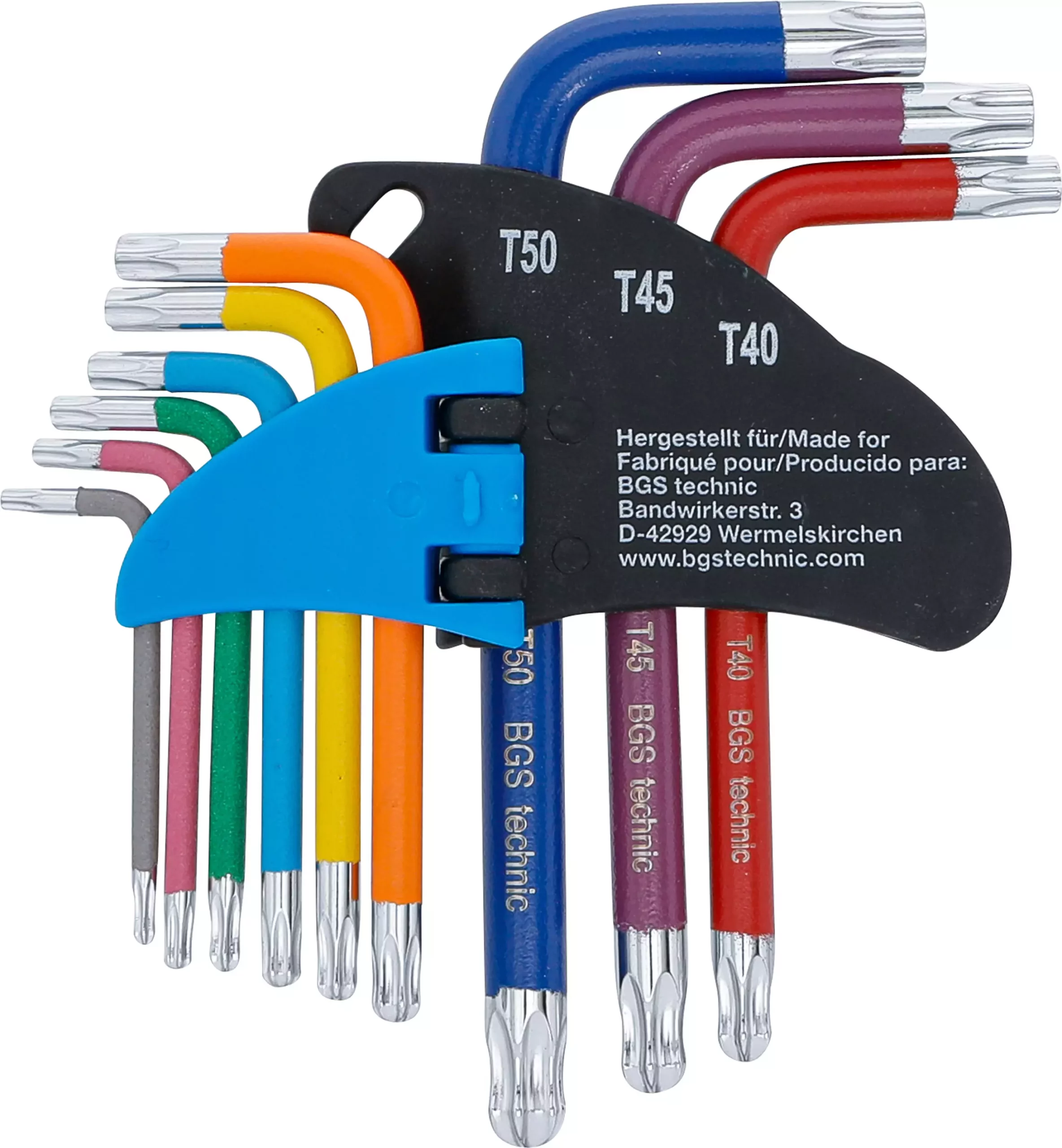 Jeu de clés allen | multicolore | courtes | Profil T (pour Torx) avec perçage et tête sphérique T10 - T50 | 9 pièces – Image 3