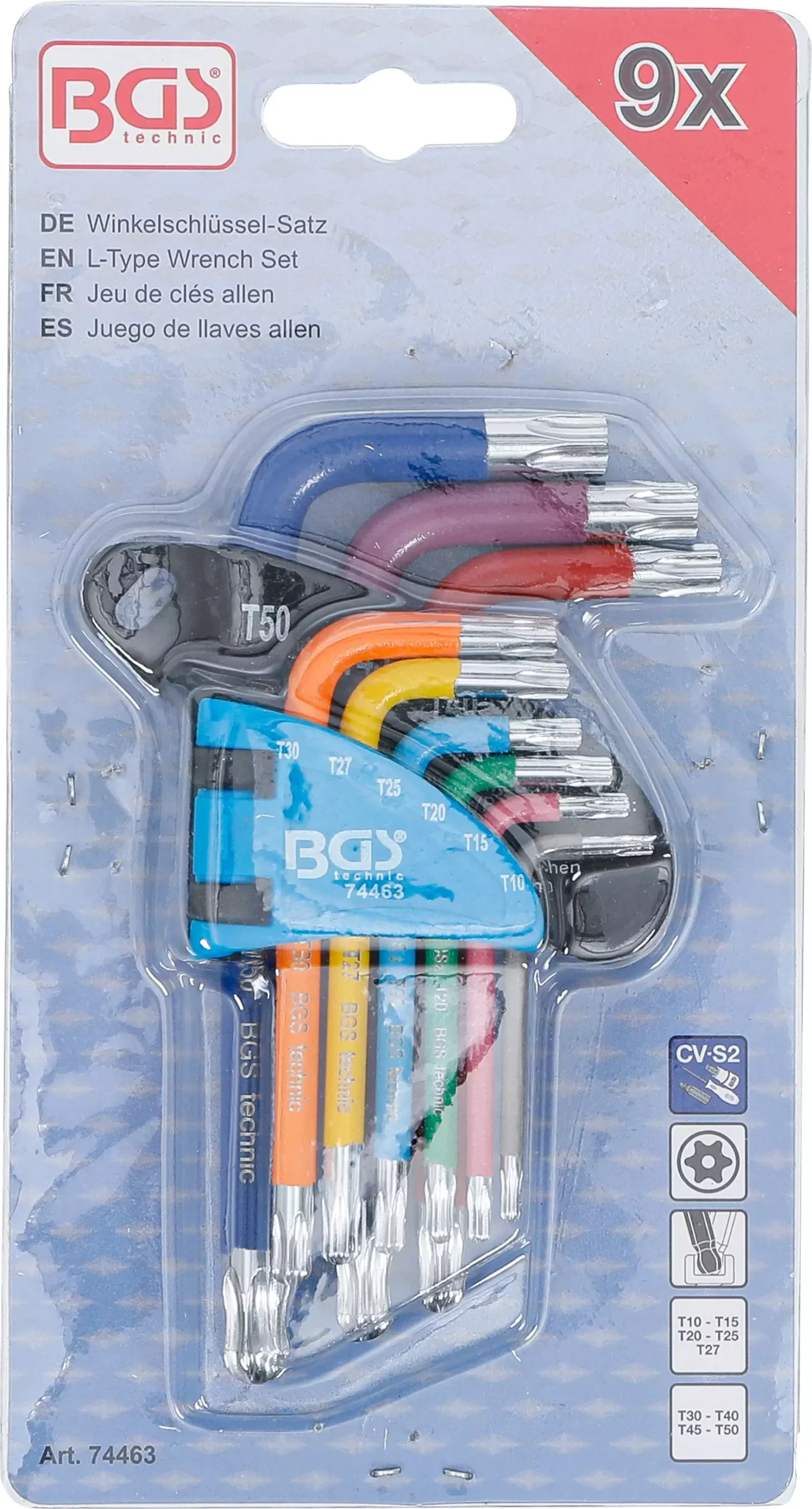 Jeu de clés allen | multicolore | courtes | Profil T (pour Torx) avec perçage et tête sphérique T10 - T50 | 9 pièces – Image 4