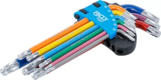 Jeu de clés allen | multicolore | Profil T (pour Torx) avec tête sphérique T10 - T50 | 9 pièces